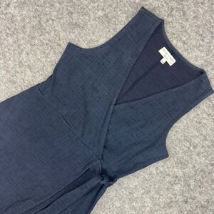 Texture & Thread Madewell Navy Blue Textured Wrap Dress Size S Sleeveless Belted